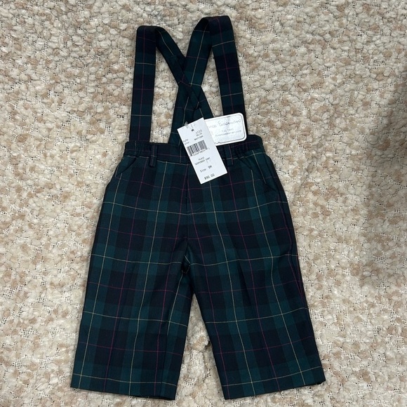 NWT Florence Eiseman navy and green Plaid overall Suspender Pants size 9mo - Picture 1 of 3